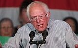 Sen. Bernie Sanders (D-VT) speaks to a crowd of supporters at a Democratic unity rally at the Rail Event Center on April 21, 2017, in Salt Lake City, Utah. (George Frey/Getty Images via JTA)