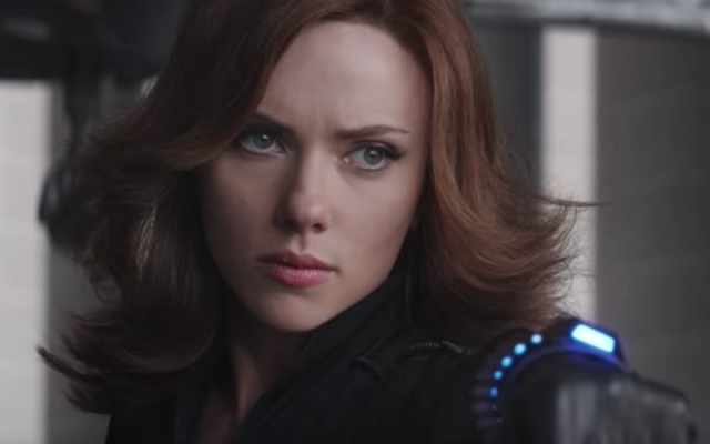 Scarlett Johansson as the Black Widow superhero. (Screenshot from YouTube/JTA) Scarlett Johansson as the Black Widow superhero. (Screenshot from YouTube/JTA)