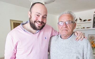 Jonny Daniels meets with Moshe Tirosh on January 13, 2015 in Karmiel, Israel. (Photo by Elan Kawesch via JTA)