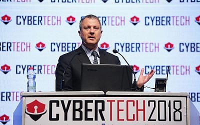 High-tech entrepreneur and former Knesset member Erel Margalit speaking at the 2018 Cybertech conference in Tel Aviv; Jan 31, 2018 (Dror Sithakol Photography)