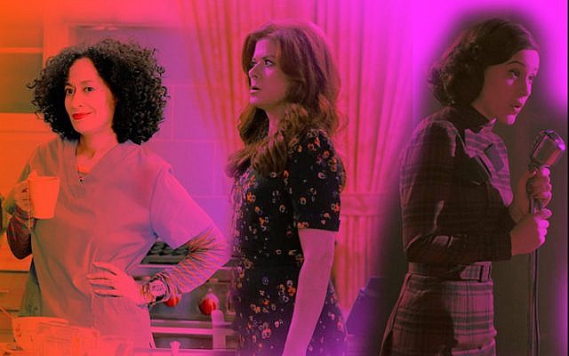 “Black-ish,” “Will & Grace” and “The Marvelous Mrs. Maisel” are among the TV series nominated for this year’s Golden Globes. (JTA graphic/Lior Zaltzman) “Black-ish,” “Will & Grace” and “The Marvelous Mrs. Maisel” are among the TV series nominated for this year’s Golden Globes. (JTA graphic/Lior Zaltzman)