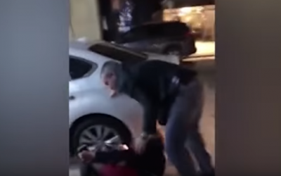 Mathew Haberkorn confronting Jacqueline Kent Cooke after she allegedly made anti-Semitic remarks and hit him around the head with a glass purse. (Screen capture: YouTube)