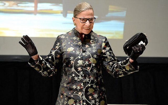 Ruth Bader Ginsburg at an event at the Temple Emanu-El Skirball Center in New York City, September 21, 2016. (Michael Kovac/Getty Images via JTA) Ruth Bader Ginsburg at an event at the Temple Emanu-El Skirball Center in New York City, September 21, 2016. (Michael Kovac/Getty Images via JTA)