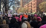 Protesters at the second annual Women's March in New York City, January 20, 2018 (Danielle Ziri/Times of Israel)