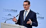 Polish Prime Minister Mateusz Morawiecki gives a speech during the Munich Security Conference on February 17, 2018, in Munich, southern Germany. (AFP PHOTO / Thomas KIENZLE)