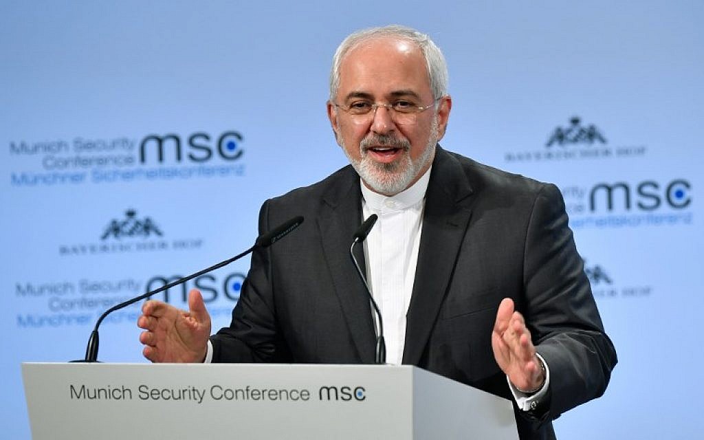 Iranian Foreign Minister Mohammad Javad Zarif gives a speech during the Munich Security Conference on February 18, 2018 in Munich, southern Germany. (AFP PHOTO / Thomas KIENZLE)