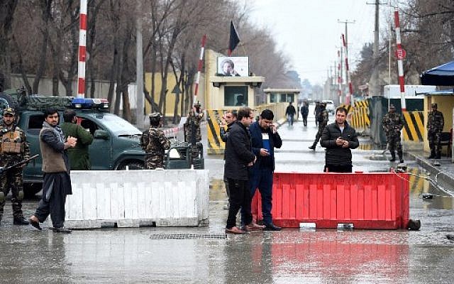 Afghan security personnel stand guard near the site of a suicide bombing at Shash Darak in Kabul on February 24, 2018 .(AFP PHOTO / WAKIL KOHSAR) Afghan security personnel stand guard near the site of a suicide bombing at Shash Darak in Kabul on February 24, 2018 .(AFP PHOTO / WAKIL KOHSAR)