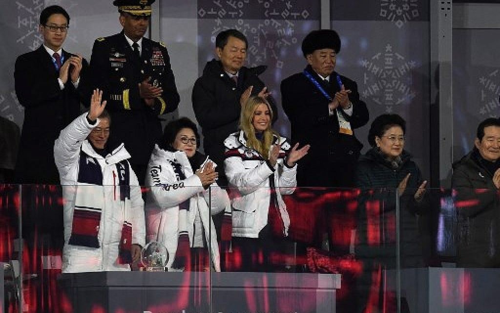 South Korea's President Moon Jae-in (L), his wife Kim Jung-sook (C), US President Donald Trump's daughter and senior White House adviser Ivanka Trump (C-R), North Korean General Kim Yong Chol (back R), and United States Forces Korea commander General Vincent K. Brooks (back 2ndL) attend the closing ceremony of the Pyeongchang 2018 Winter Olympic Games at the Pyeongchang Stadium on February 25, 2018. (AFP PHOTO / WANG Zhao)