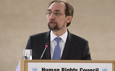 United Nations (UN) High Commissioner for Human Rights Zeid Ra'ad Al Hussein addresses the 37th session of the United Nations Human Rights Council on February 26, 2018 in Geneva. (AFP PHOTO / Jean-Guy PYTHON) United Nations (UN) High Commissioner for Human Rights Zeid Ra'ad Al Hussein addresses the 37th session of the United Nations Human Rights Council on February 26, 2018 in Geneva. (AFP PHOTO / Jean-Guy PYTHON)