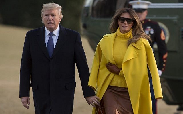 US President Donald Trump and First Lady Melania Trump walk across the South Lawn upon arrival on Marine One at the White House in Washington, DC, February 5, 2018. (AFP/ SAUL LOEB) US President Donald Trump and First Lady Melania Trump walk across the South Lawn upon arrival on Marine One at the White House in Washington, DC, February 5, 2018. (AFP/ SAUL LOEB)