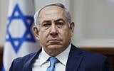 Prime Minister Benjamin Netanyahu attends a cabinet meeting at the Prime Minister's Office in Jerusalem on February 11, 2018. (AFP PHOTO / POOL / RONEN ZVULUN)