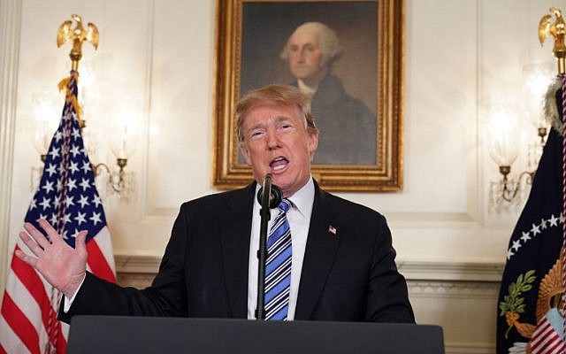 US President Donald Trump speaks on the Florida school shooting, in the Diplomatic Reception Room of the White House in Washington, DC, February 15, 2018. (Mandel NGAN/AFP) US President Donald Trump speaks on the Florida school shooting, in the Diplomatic Reception Room of the White House in Washington, DC, February 15, 2018. (Mandel NGAN/AFP)