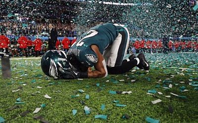 Patrick Robinson of the Philadelphia Eagles celebrates after defeating the New England Patriots 41-33 in Super Bowl LII at US Bank Stadium, February 4, 2018 in Minneapolis, Minnesota. (Elsa/Getty Images/AFP)