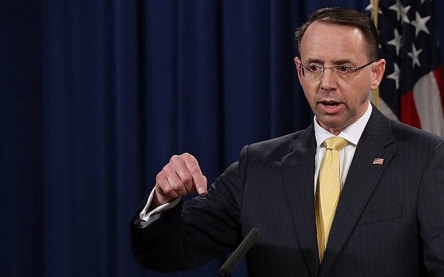 US Deputy Attorney General Rod Rosenstein announces the indictment of 13 Russian nationals and 3 Russian organizations for meddling in the 2016 US presidential election on February 16, 2018, at the Justice Department in Washington, DC. (Win McNamee/Getty Images/AFP) US Deputy Attorney General Rod Rosenstein announces the indictment of 13 Russian nationals and 3 Russian organizations for meddling in the 2016 US presidential election on February 16, 2018, at the Justice Department in Washington, DC. (Win McNamee/Getty Images/AFP)
