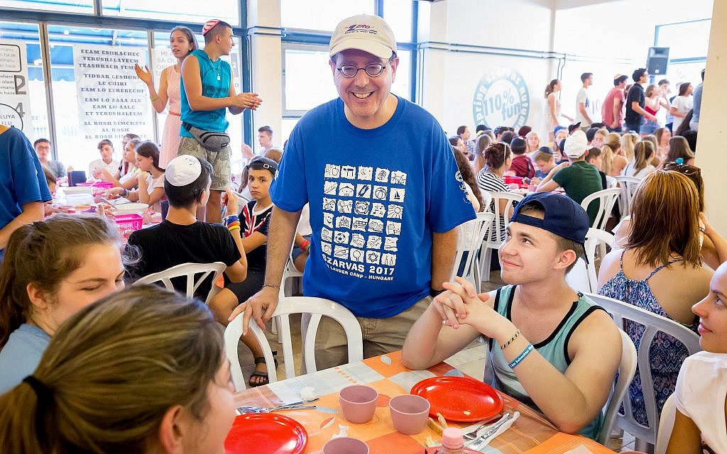 CEO of the American Jewish Joint Distribution Committee (JDC) David M. Schizer with campers at the Szarvas International Jewish Summer Camp in Hungary, a project of JDC and Ronald Lauder. (courtesy)