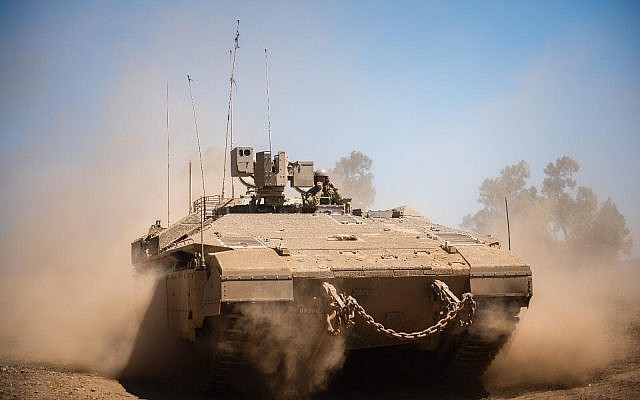An Israeli army armored personnel carrier takes part in an exercise. (Israel Defense Forces) An Israeli army armored personnel carrier takes part in an exercise. (Israel Defense Forces)