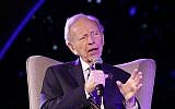 Senator Joe Lieberman speaking at 'The First Israeli Congress on Judaism and Democracy' on February 11, 2018. (Erez Uzir)