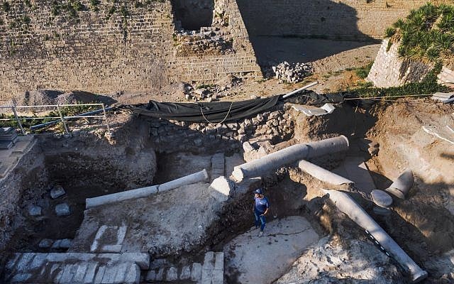 The opulent structure from the Byzantine period, under which the spectacular Roman-period mosaic was found. (Assaf Peretz, Israel Antiquities Authority)