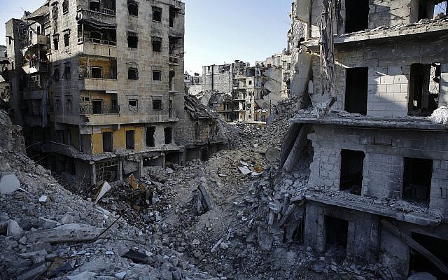 This Jan. 20, 2018 photo shows the destruction of the Salaheddin neighborhood in eastern Aleppo, Syria. (AP Photo/Hassan Ammar) This Jan. 20, 2018 photo shows the destruction of the Salaheddin neighborhood in eastern Aleppo, Syria. (AP Photo/Hassan Ammar)