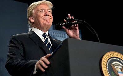 President Donald Trump pauses while speaking at the 2018 House and Senate Republican Member Conference at The Greenbrier, in White Sulphur Springs, West Virginia, Thursday, Feb. 1, 2018. (AP/Andrew Harnik)