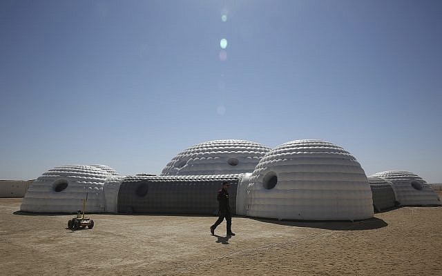 A 2.4-ton inflated habitat used by the AMADEE-18 Mars simulation in the Dhofar desert of southern Oman, pictured on February 7, 2018. (AP Photo/Sam McNeil)