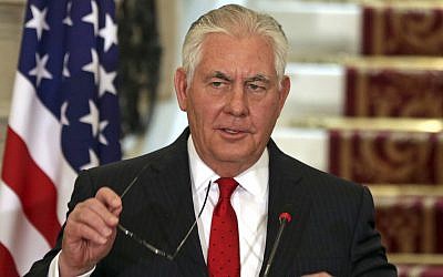 US Secretary of State Rex Tillerson, speaks in Cairo, Egypt, February 13, 2018. (Khaled Elfiqi/AP)