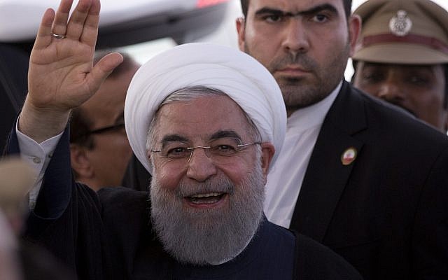 Iranian President Hassan Rouhani gestures towards media after offering Friday prayers at the Mecca Mosque in Hyderabad, India, February 16, 2018. (AP Photo /Mahesh Kumar A.) Iranian President Hassan Rouhani gestures towards media after offering Friday prayers at the Mecca Mosque in Hyderabad, India, February 16, 2018. (AP Photo /Mahesh Kumar A.)