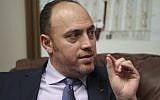 Husam Zomlot, the Palestinian envoy to Washington, speaks during an interview with the Associated Press in Washington, on February 16, 2018. (AP Photo/Pablo Martinez Monsivais)