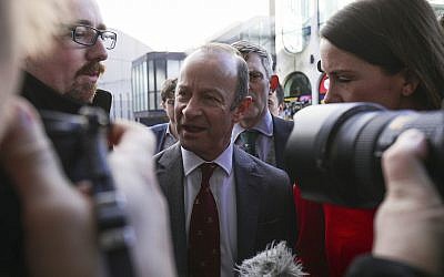 UK Independence Party (UKIP) leader Henry Bolton arrives for a party Extraordinary General Meeting in Birmingham, England, before a vote on his leadership Saturday February 17, 2018. (Aaron Chown/PA via AP)