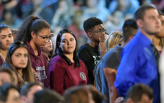 Marjory Stoneman Douglas High School students at a CNN town hall broadcast, February 21, 2018, at the BB&T Center, in Sunrise, Florida. (Michael Laughlin/South Florida Sun-Sentinel via AP) Marjory Stoneman Douglas High School students at a CNN town hall broadcast, February 21, 2018, at the BB&T Center, in Sunrise, Florida. (Michael Laughlin/South Florida Sun-Sentinel via AP)