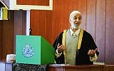 Imam Salmann Tamimi addresses the congregation at the Reykjavík Mosque  in Iceland during Friday midday prayers, February 23, 2018.  (AP Photos/Egill Bjarnason)
