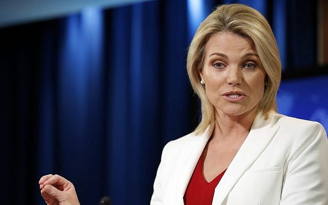 State Department spokeswoman Heather Nauert speaks during a briefing at the State Department in Washington, August 9, 2017. (AP Photo/Alex Brandon) State Department spokeswoman Heather Nauert speaks during a briefing at the State Department in Washington, August 9, 2017. (AP Photo/Alex Brandon)