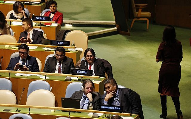 U.S. Ambassador to the United Nations Nikki Haley returns to her seat after speaking to the UN General Assembly, Thursday, December 21, 2017, at United Nations headquarters. (AP/Mark Lennihan) U.S. Ambassador to the United Nations Nikki Haley returns to her seat after speaking to the UN General Assembly, Thursday, December 21, 2017, at United Nations headquarters. (AP/Mark Lennihan)