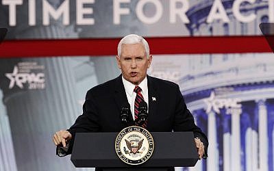 Vice President Mike Pence speaks at the Conservative Political Action Conference (CPAC), at National Harbor, Maryland on February 22, 2018. (AP Photo/Jacquelyn Martin)