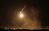 Illustrative: Flairs over the Gaza Strip as seen from the Sderot area in Southern Israel, on July 19, 2014. (Nati Shohat/Flash90)