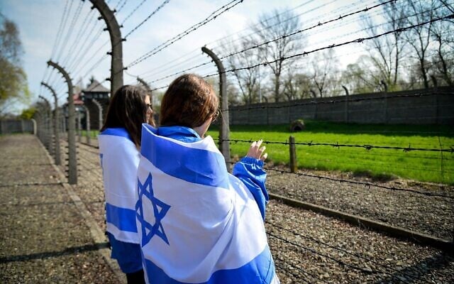 Illustrative: Students visit the site of the Auschwitz-Birkenau death camp site in Oświęcim, Poland, April 16, 2015. (Yossi Zeliger/Flash90) Illustrative: Students visit the site of the Auschwitz-Birkenau death camp site in Oświęcim, Poland, April 16, 2015. (Yossi Zeliger/Flash90)