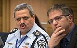 Police Commissioner Roni Alsheikh (L) and Likud MK Yoav Kisch at the Knesset Internal Affairs Committee, February 5, 2018. (Miriam Alster/Flash90)