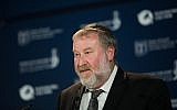 Attorney General Avichai Mandelblit speaks at a conference in Jerusalem, February 5, 2018. (Yonatan Sindel/Flash90)