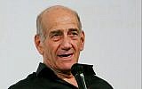 Former prime minister Ehud Olmert speaks during a conference in Tel Aviv, on February 7, 2018. (Flash90)