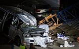 The Scene where a crane collapsed on a car in Kfar Saba on February 18, 2018, The driver, a 52-years-old woman died on the scene. (Roy Alima/Flash90)