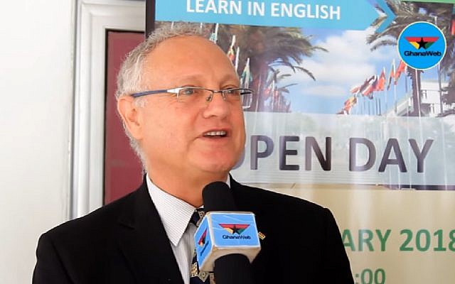 Israel's ambassador to Ghana, Ami Mehl, speaking to media on February 20, 2018. (Screen capture: YouTube) Israel's ambassador to Ghana, Ami Mehl, speaking to media on February 20, 2018. (Screen capture: YouTube)