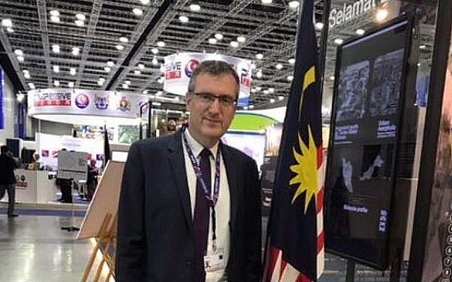 Israeli diplomat David Roet, during his visit to a UN conference in Malaysian capital Kuala Lumpur, in February 2018. (Foreign Ministry) Israeli diplomat David Roet, during his visit to a UN conference in Malaysian capital Kuala Lumpur, in February 2018. (Foreign Ministry)