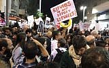 Protesters march in a demonstration in south Tel Aviv against Israel's planned deportation of African migrants and refugees, February 24, 2018. (Miriam Herschlag/ Times of Israel/ File)