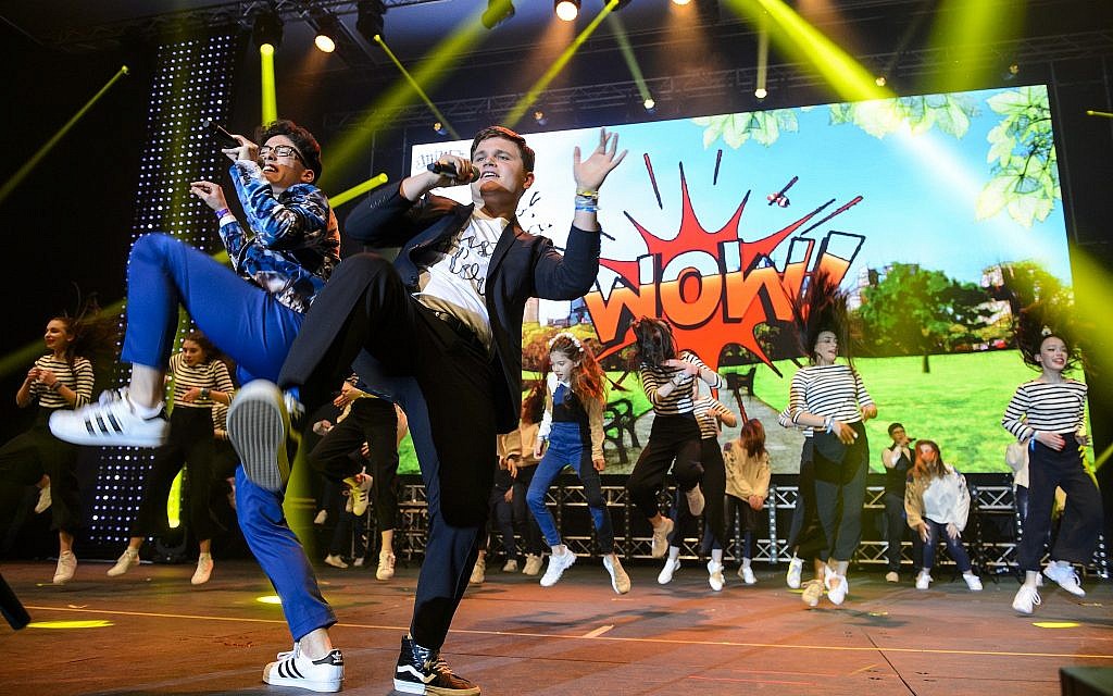Second place winners Or Chadash Mannheim, featuring JuJuBa at the Jewrovision 2018 contest in Dresden. (Courtesy)