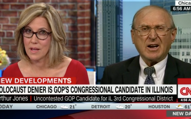 Neo-Nazi leader and US House candidate Arthur Jones (right) appears on CNN New Day on February 7, 2018 (Screen capture) Neo-Nazi leader and US House candidate Arthur Jones (right) appears on CNN New Day on February 7, 2018 (Screen capture)