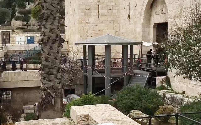 A recently constructed security watchpost outside Damascus Gate in Jerusalem. (Screenshot/Facebook)