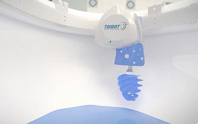 A Toibot prototype installed inside toilet bowl. (Courtesy)