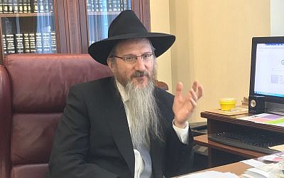 Rabbi Berel Lazar at his office in Moscow, February 5, 2018. (Ariel Schnabel)