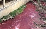 Lebanon's Bardawni River, with its water turned red (YouTube screenshot)