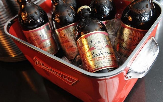 Budweiser beer bottles. (Craig Barritt/Getty Images for New York/via JTA)